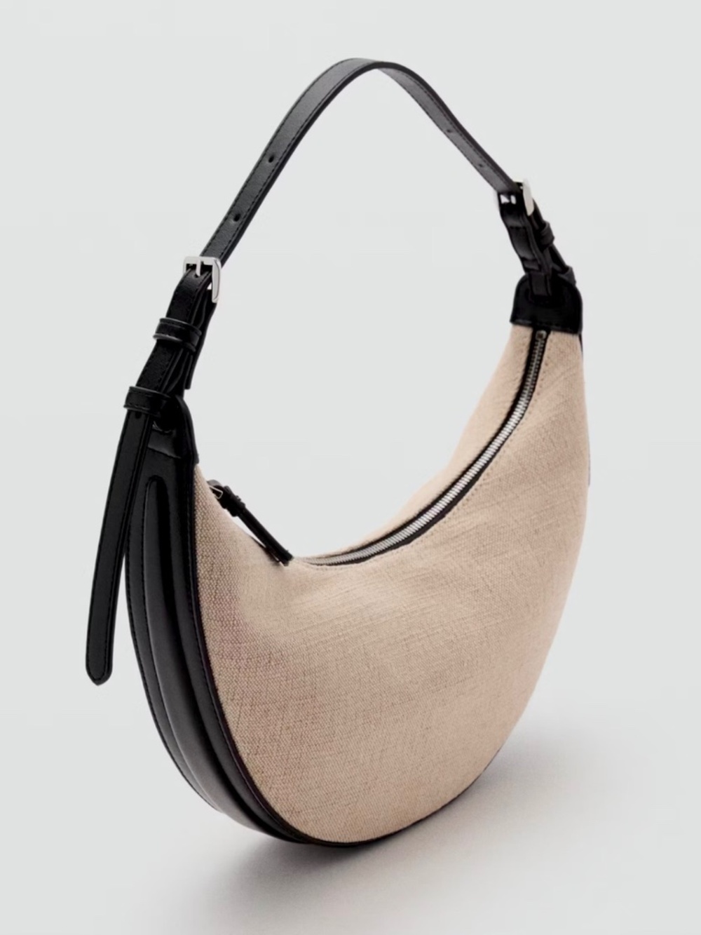 Mango Mini Oval Linen Blend Shoulder Bag Beige Neutral